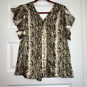 Sanctuary Ruffle Cap Sleeve Snake Skin Print Blouse Top